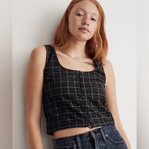 Madewell Corduroy Sleeveless Crop Top in Plaid - Size Medium